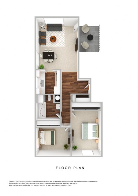 Floor plan for 2 beds, 1 bath, 768 sqft